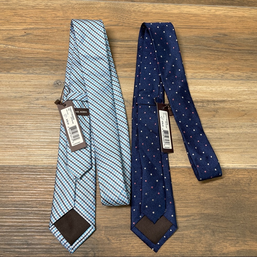 Michael Kors Blue Silk Neck Ties Plaid Polka Dot - Picture 5 of 9